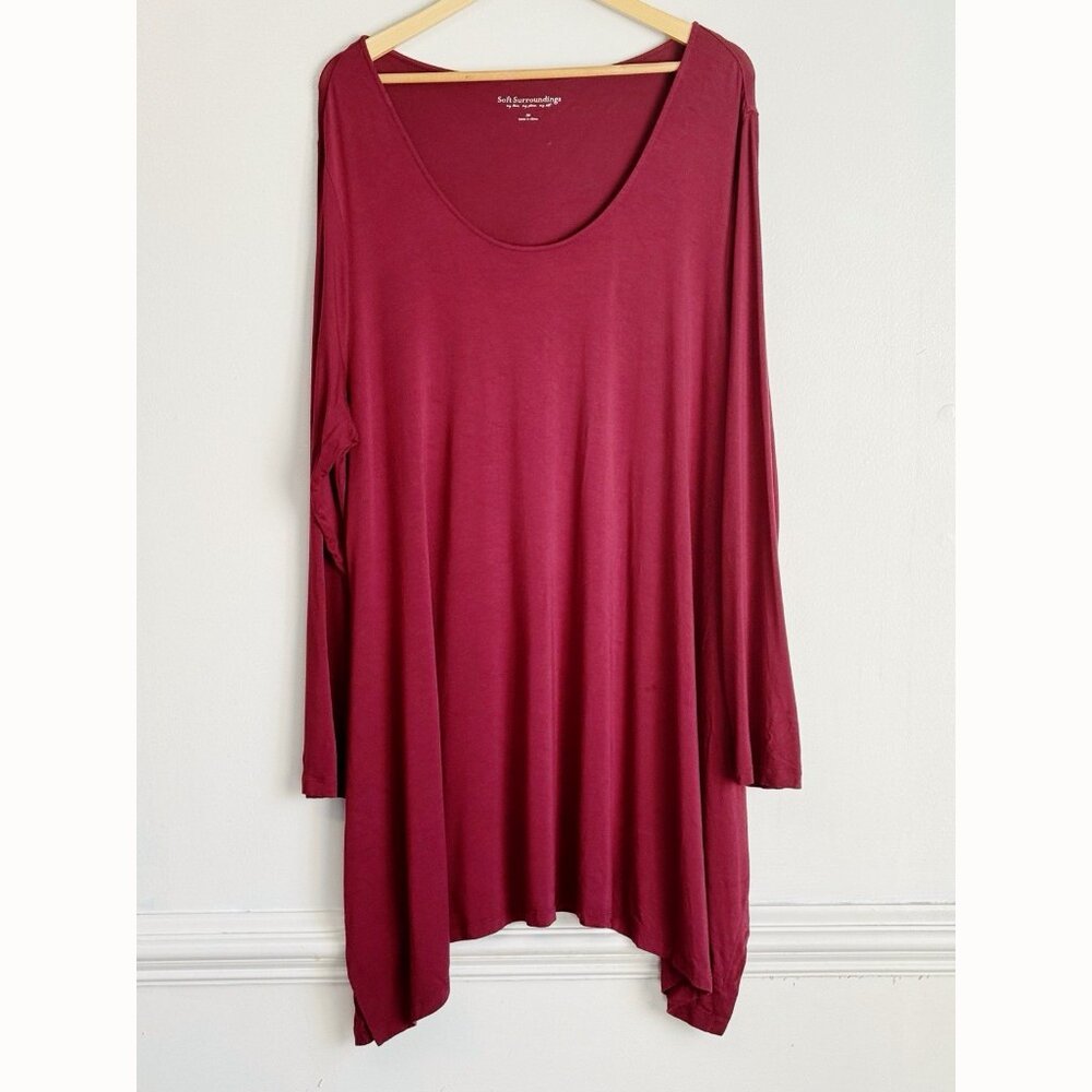 Soft Surroundings Burgundy Asymmetric Tunic Top Womens 3X Side Slits Long Sleeve